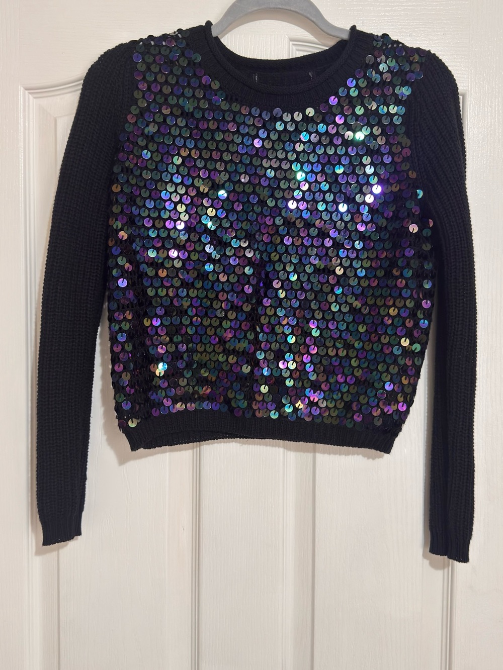 Guess Black Sweater with Iridescent Multicolor Sequins